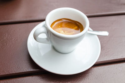 High angle view of coffee on table