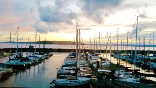 Boats moored at harbor