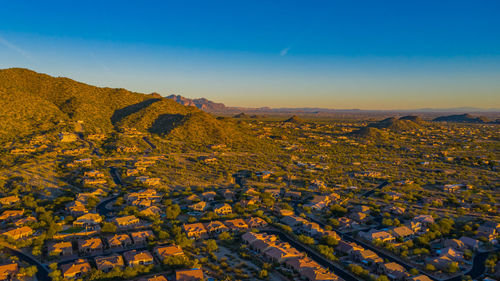 High angle view of townscape against sky