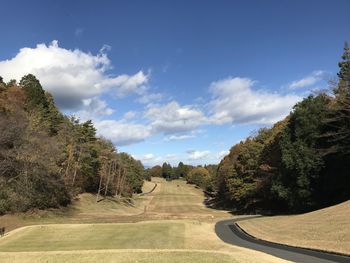 Road amidst trees against sky
