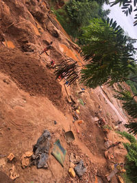 High angle view of rocks on land