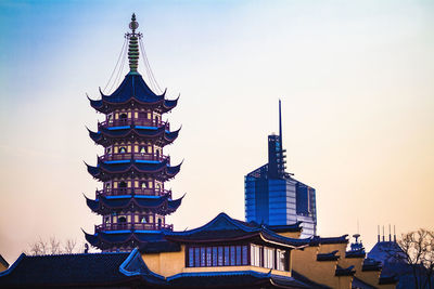 Exterior of jiming temple against sky during sunset