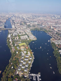 High angle view of city street and buildings of the capital berlin