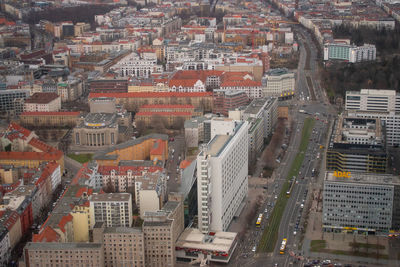 High angle view of buildings in city