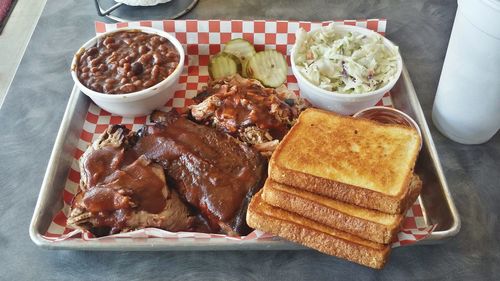 High angle view of food on table