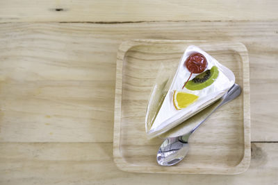 High angle view of ice cream on table