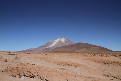 Scenic view of desert against clear blue sky