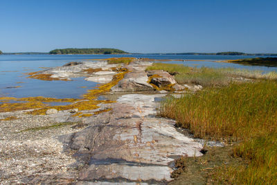 Scenic view of sea against clear sky