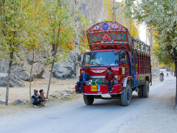 View of tractor on road