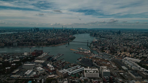 High angle view of buildings in city