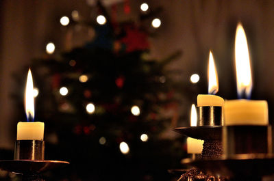 Close-up of illuminated christmas lights on table