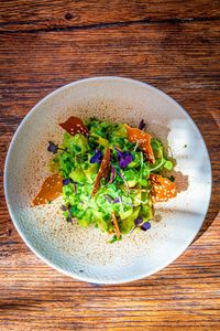 High angle view of vegetables in bowl on table