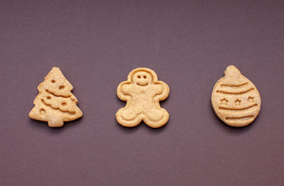 High angle view of cookies on table