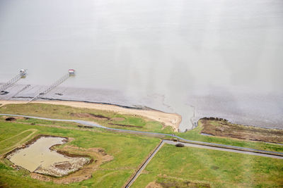 High angle view of lake against sky