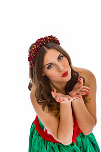 Portrait of a beautiful young woman over white background