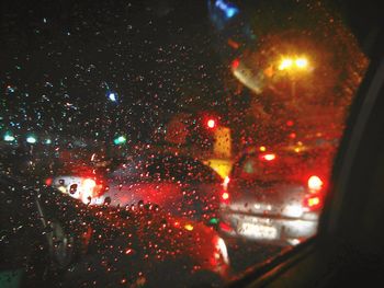 Raindrops on glass window at night