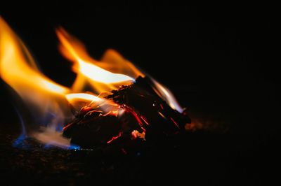 Close-up of illuminated fire at night