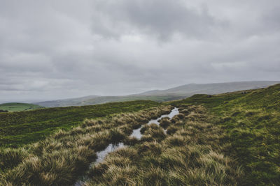 Scenic view of land against sky