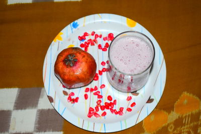 High angle view of breakfast on table