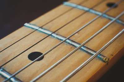 High angle close-up of guitar strings