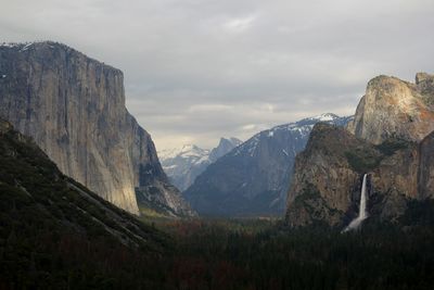 Scenic view of mountains against cloudy sky