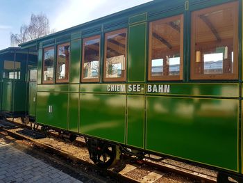 Train at railroad station against sky