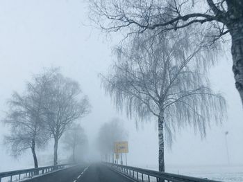 Road amidst trees against sky during winter