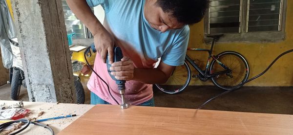 Man working on table