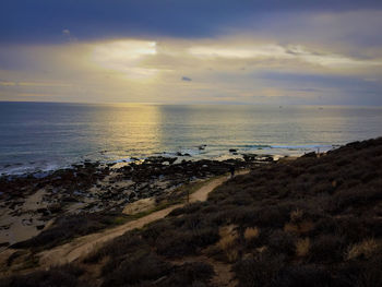 Scenic view of sea at sunset