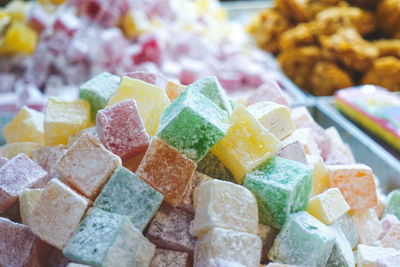 Close-up of multi colored candies for sale