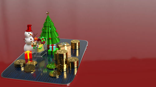Close-up of christmas decoration against wall