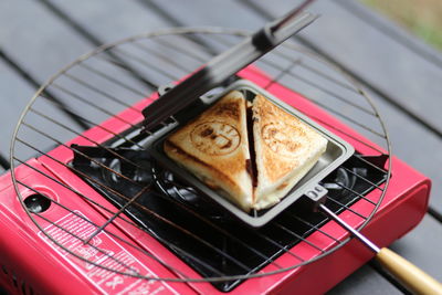 Close-up of food on barbecue grill