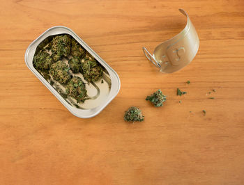 High angle view of food on table