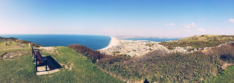 Panoramic view of sea against clear sky