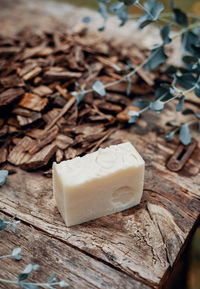 Making handmade natural soaps on an old wooden table