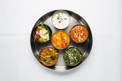 High angle view of food in plate on table