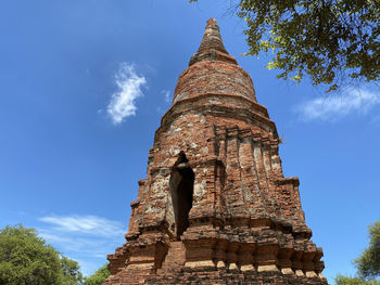 Low angle view of temple building against sky