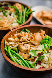 High angle view of meal served on table