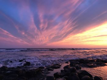 Scenic view of sea against sky during sunset