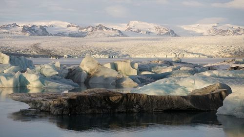 Scenic view of frozen lake against sky