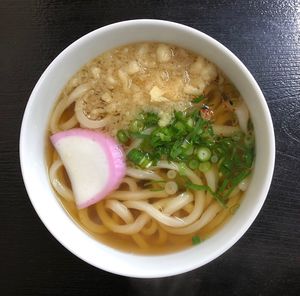 Directly above shot of soup in bowl on table