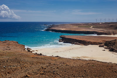 Scenic view of sea against blue sky