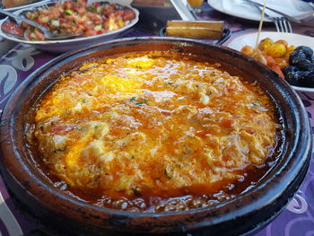 Close-up of served food in plate