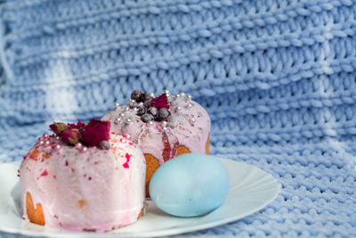 Close-up of strawberry cake on table