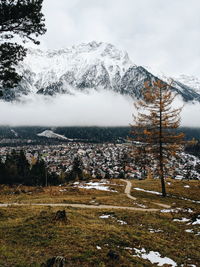 Scenic view of snowcapped mountains against sky