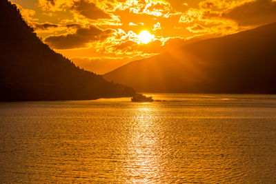 A beautiful, colorful sunset over the fjords. september landscape of norway. 