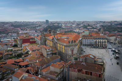 High angle view of townscape against sky