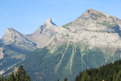 Scenic view of mountains against clear sky next to chamonix 