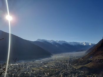 Scenic view of mountains against clear sky