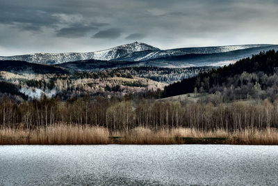 Scenic view of landscape against sky during winter